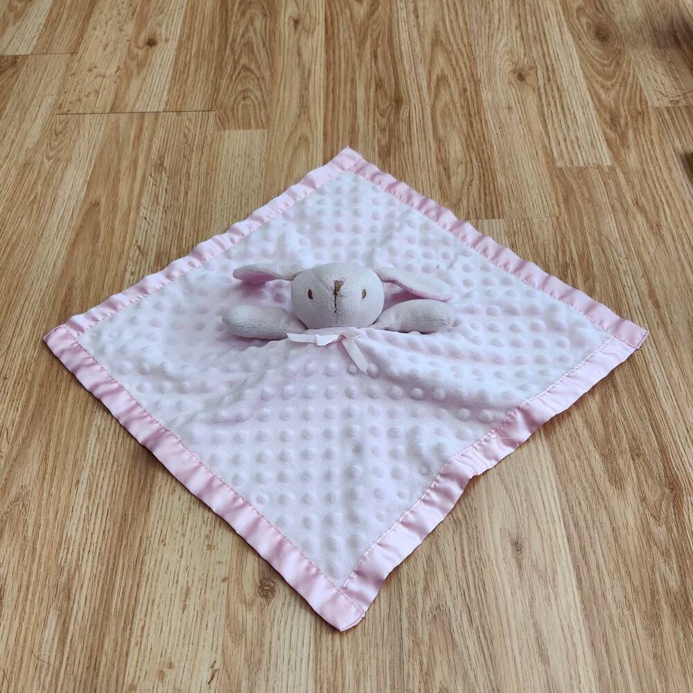 Pink Bunny Rabbit Lovey Security Blanket Minky Dot Satin Trim Plush Baby Girl